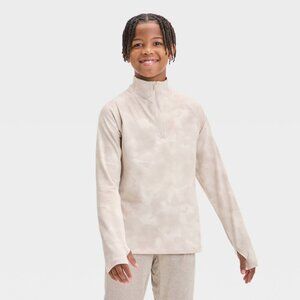 NEW Boys' Soft Stretch 1/4 Zip Layered Sweatshirt - All In Motion™ Tan Camo